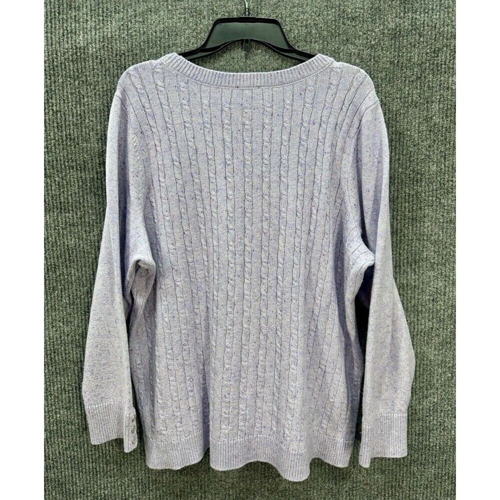 Talbots Cable Knit Tweed Sweater Top Womens 2X Soft Purple Button Cuff Crewneck - Picture 3 of 8